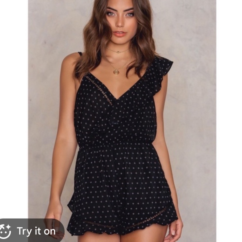 Free People | NWT Intimately One Shoulder Ruffle Black Star Print  Romper, S‎